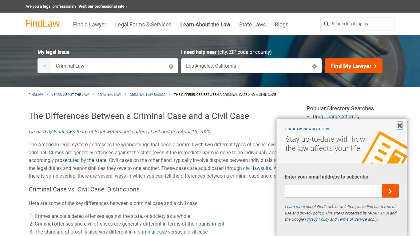 The Differences Between a Criminal Case and a Civil Case